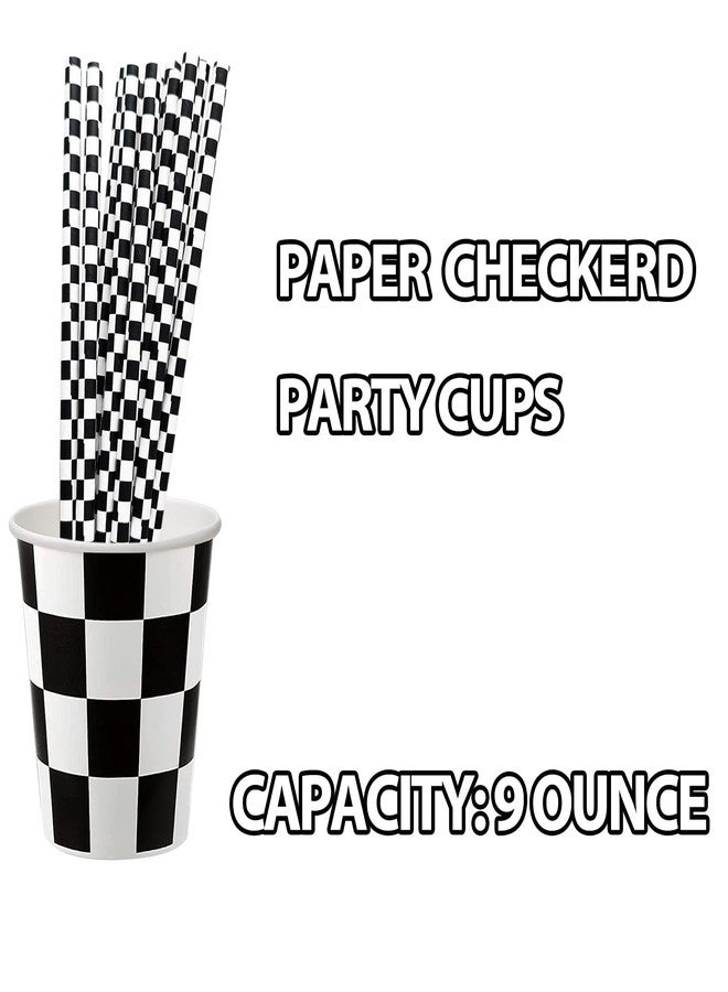 EaciTown 30 Pcs Racing Car Party Cups Checkered Paper Cups Black and White Checkered Flag Beverage Cups for Racing Themed Birthday Party, 9 OZ, Black/White - Image 5